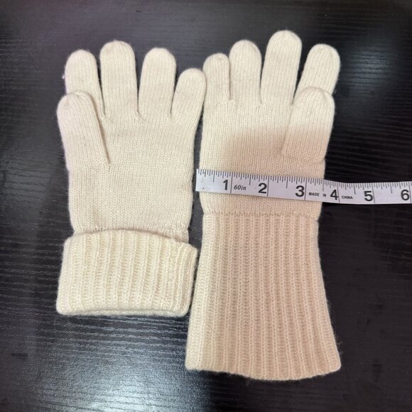 Sutton Studio 100% Cashmere Womens Ivory Knit Gloves Long Ribbed Cuff One Size - Picture 9 of 9
